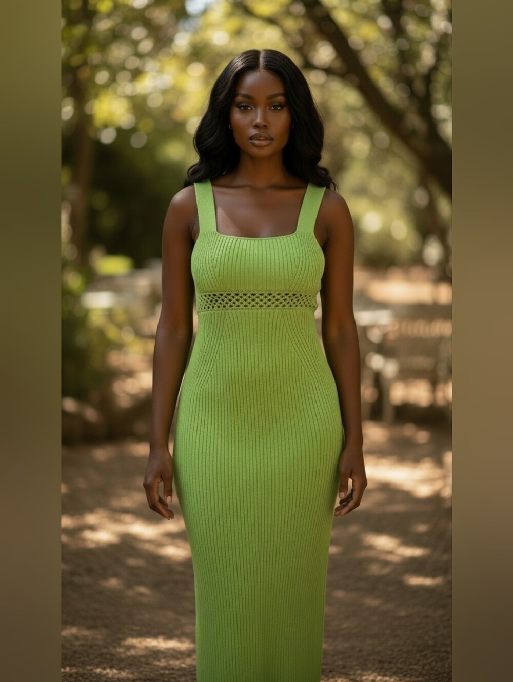 House of Harlow 1960 Lime Green Ribbed Midi Dress Large